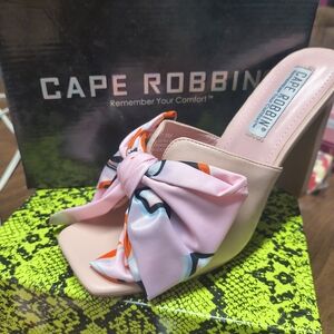 Cape Robbin Pink and Cream Heels with Bow Accent